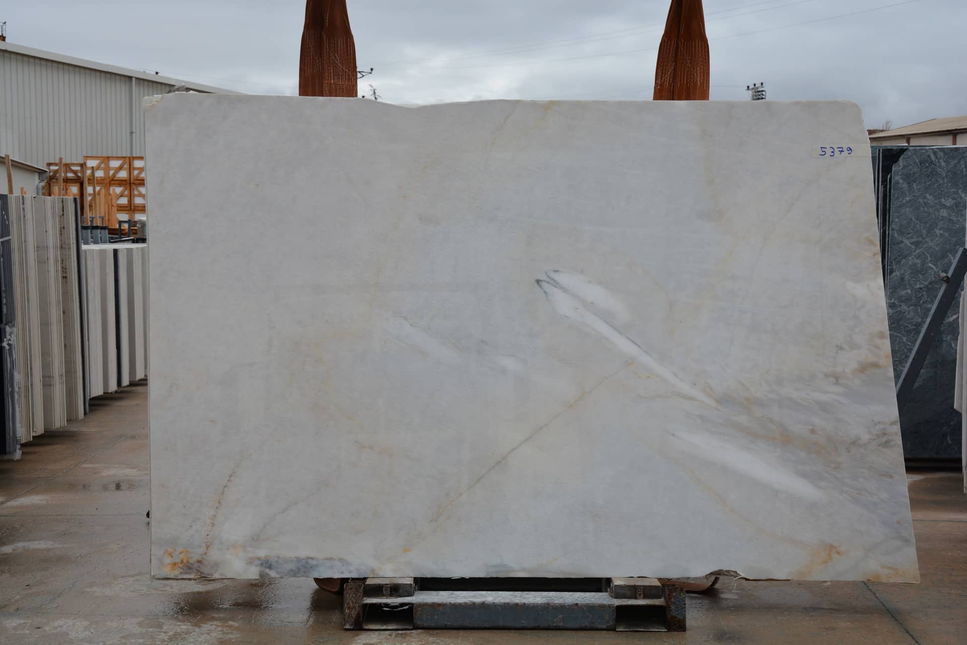 Afyon White Billur Gold polished marble slab