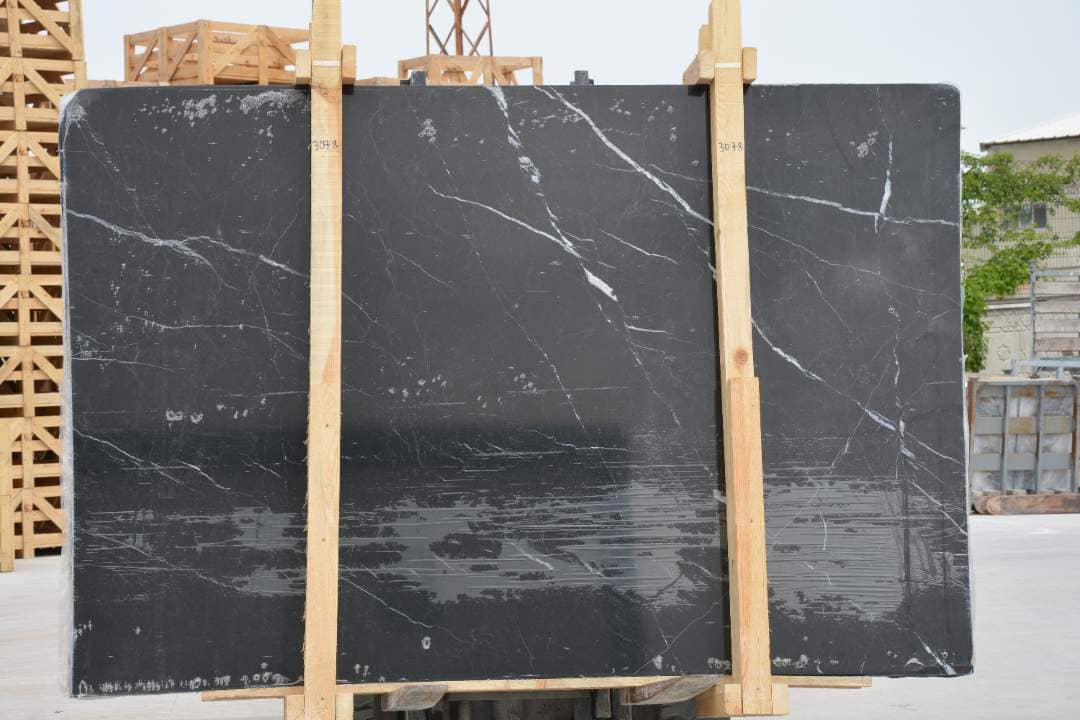 Nero Marquina polished marble slab