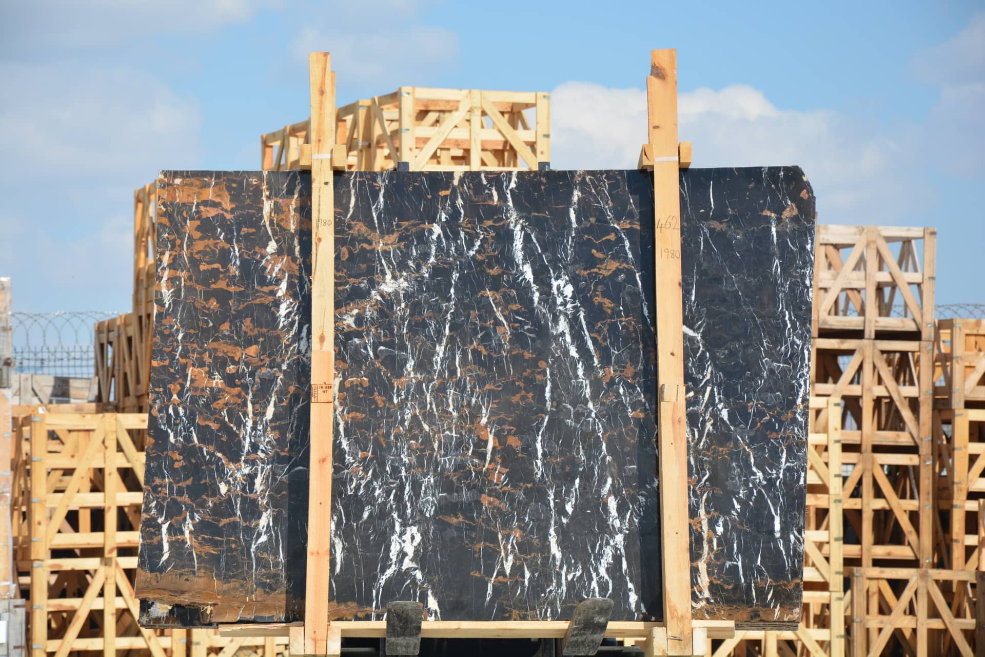Portoro polished marble slab