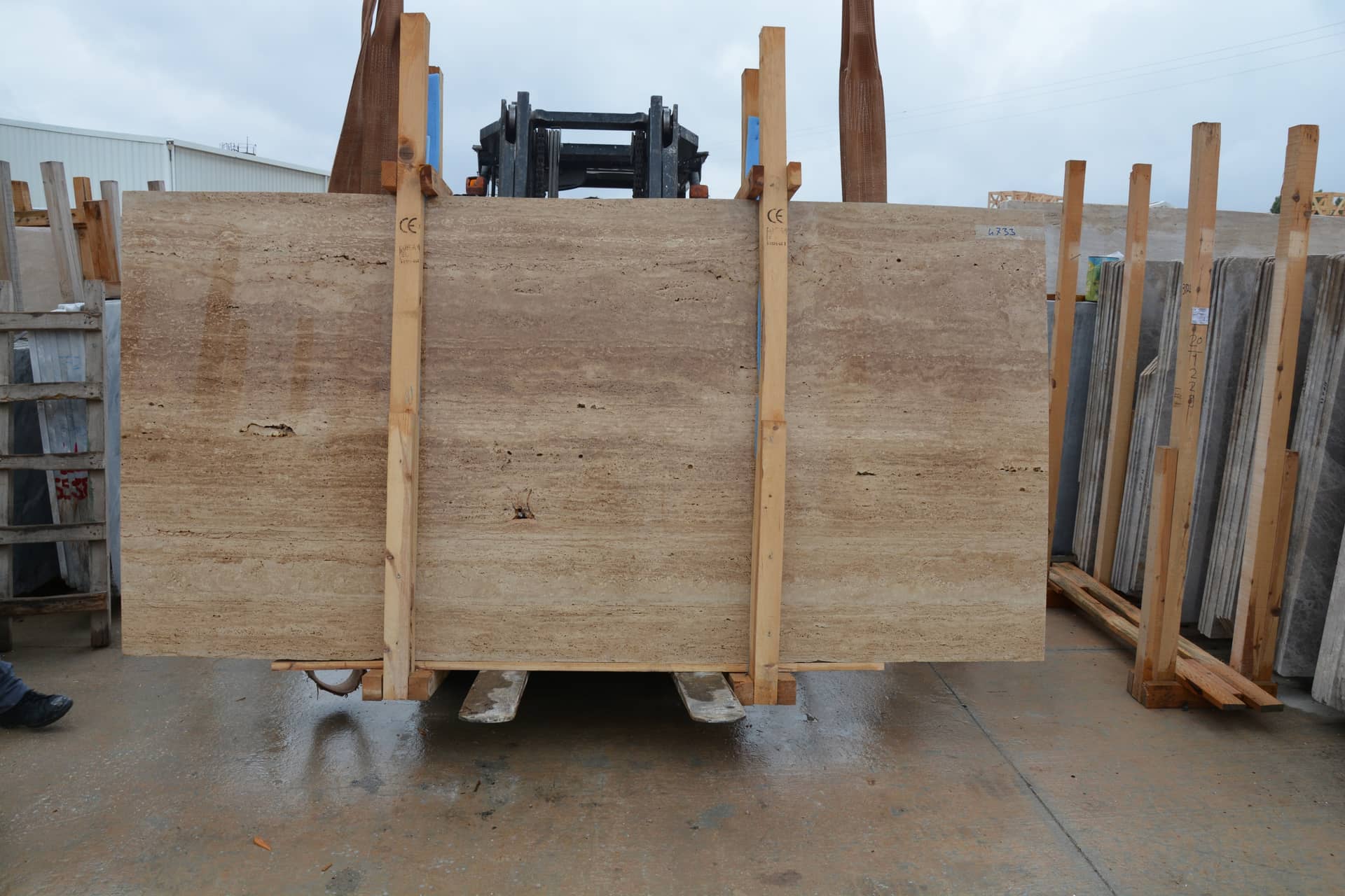 Noche Travertine Vein Cut polished travertine slab