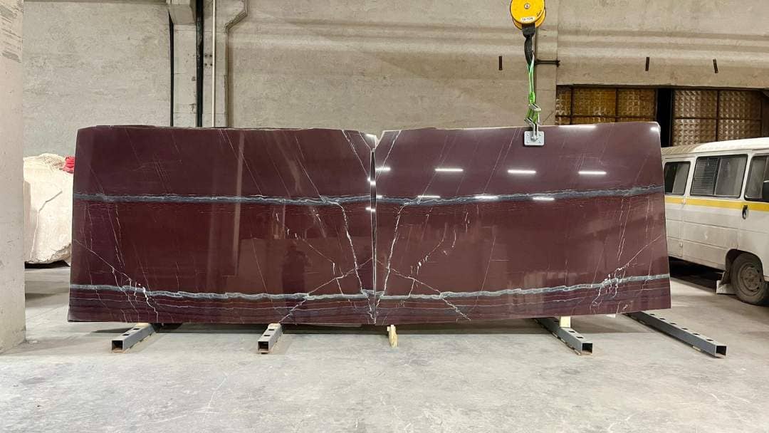 Rosso Laguna polished marble slab