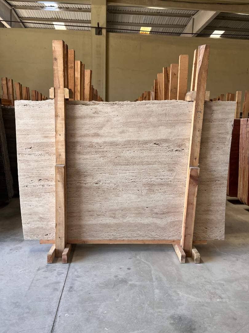 Light Travertine Brushed travertine slab